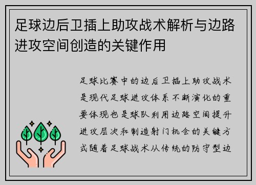 足球边后卫插上助攻战术解析与边路进攻空间创造的关键作用